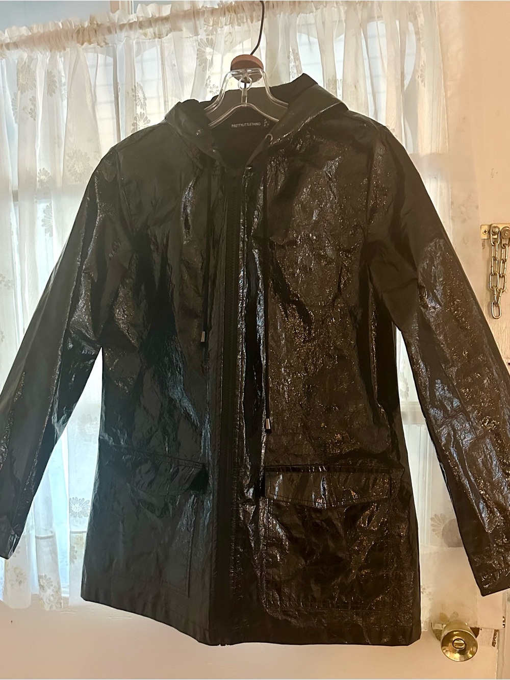 PrettyLittleThing Black Hooded Trench Coat Sm